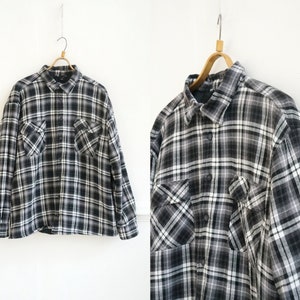 Vintage 90s Check Shirt Mens Plaid Flannel Black White Check Overshirt Mens Plaid Jacket Lumberjack Overshirt Flannel Jacket Check Flannel