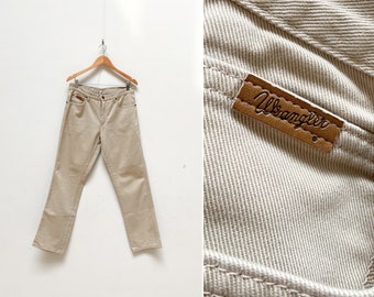 Jeans Wrangler vintage anni '90: beige, vita alta, vestibilità regolare (W33 L30)