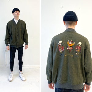Vintage Wool Jacket Mens Wool Bomber Jacket Green Wool Jacket Scottish Mens Cardigan Scottish Green Jacket Mens Green Jacket Made in Italy