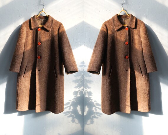 Vintage Wool Coat Womens L Wool Jacket Brown Winte