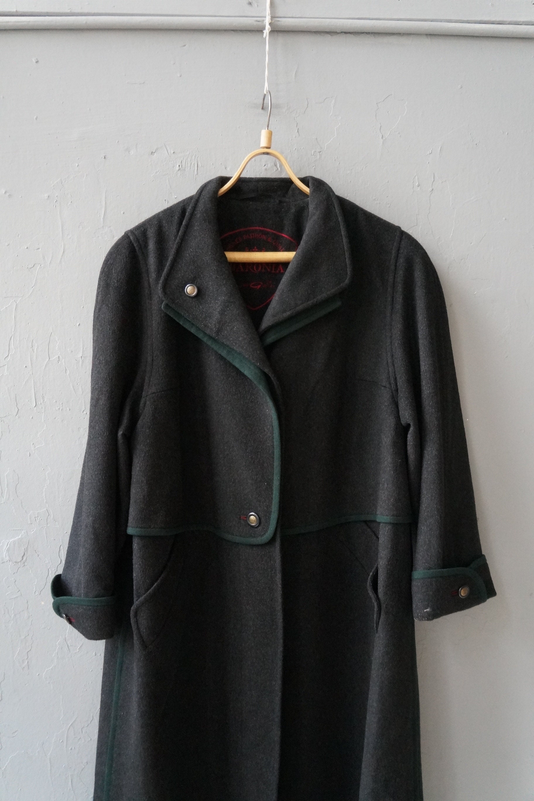 Vintage 90s Oversized Wool Maxi Coat: Dark Gray Loden Trachten