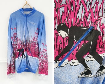 Vintage 90s Speed Skating Track Jacket: Blue Sportswear (Mens L-XL)