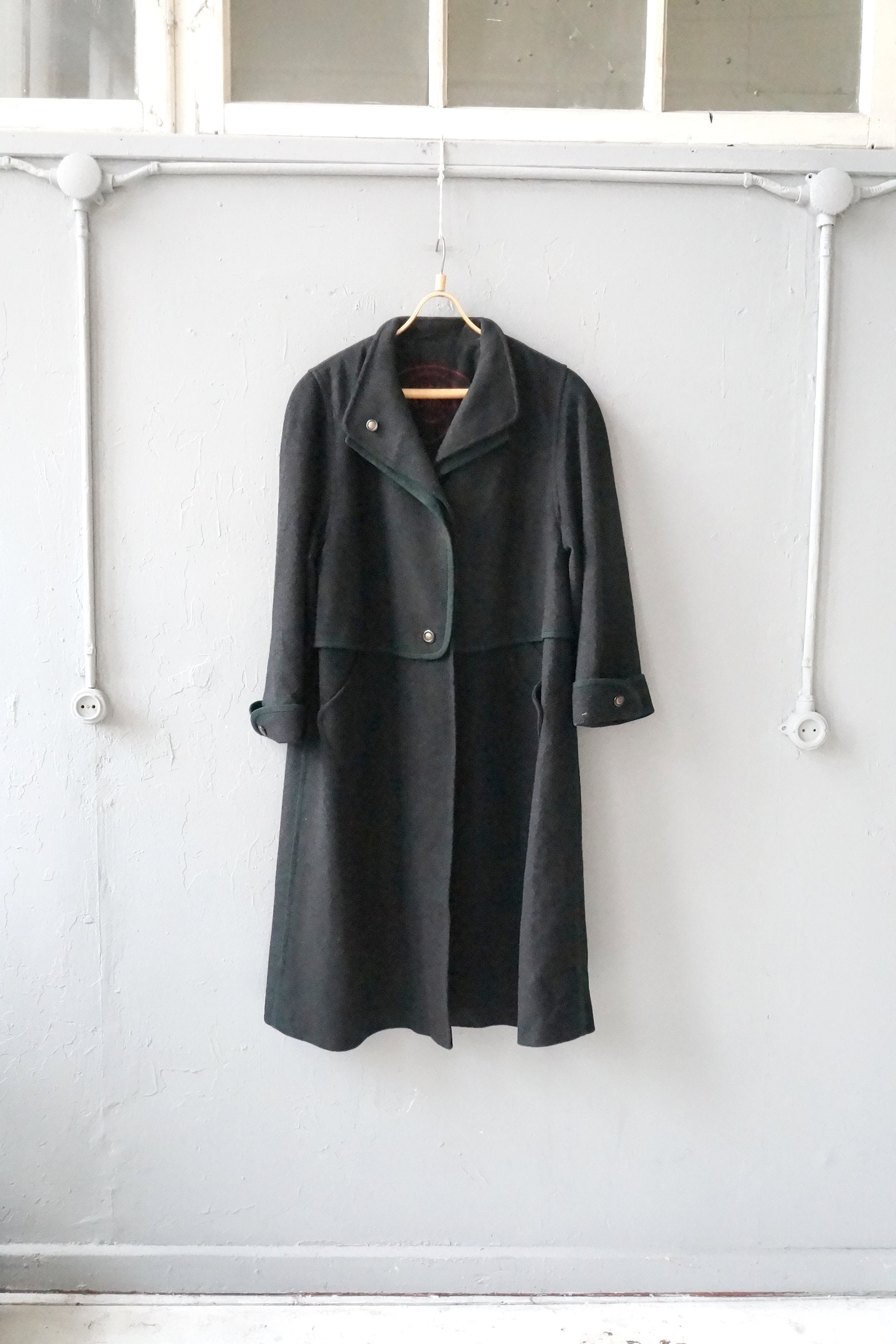 Vintage 90s Oversized Wool Maxi Coat: Dark Gray Loden Trachten - Etsy