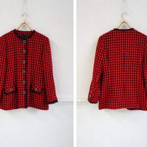 Vintage 90s Red Plaid Blazer Womens Plaid Blazer Checkered Blazer Womens Plaid Jacket Houndstooth Blazer Oversize Blazer Checked Red Blazer