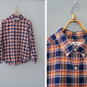 Vintage 90s Plaid Shirt Mens M Button Down Shirt Womens L Checked Print Oversize Button Up Top Blue Red Long Sleeve Tartan Shirt Mens M Top