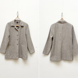 Vintage 90s Beige Blazer Women Linen Blazer Long Linen Blazer Textured Blazer Women Brown Blazer Linen Jacket Made in Finland Blazer Women M