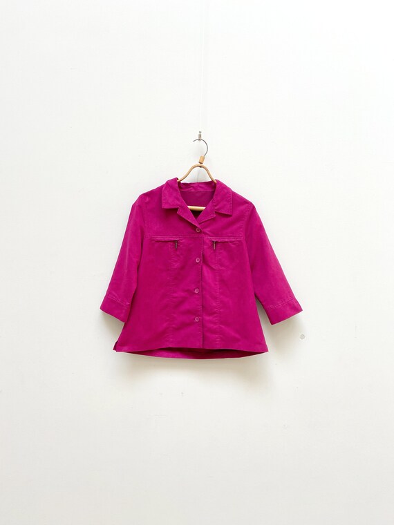 トップス   90s fake suede shirt jacket Vintage 90s Fuchsia Faux Suede Shirt Jacket - Women's L - Etsy