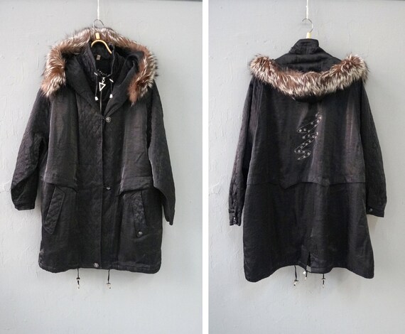 Vintage 90s Oversized Parka Jacket Fur Trim Coat M