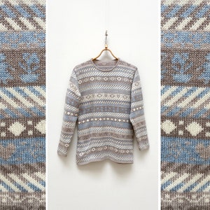 Vintage 90s Striped Sweater Pastel Blue Sweater Made In Spain Jumper Blue Knit Jumper Blue Knit Sweater M L Women Warm Sweater Winter Jumper