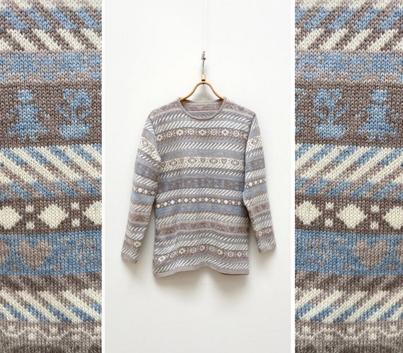 Vintage 90s Striped Sweater Pastel Blue Sweater M… - image 1