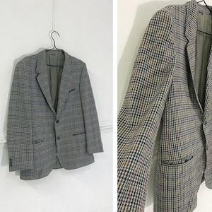 Vintage Oversize Blazer Mens L 90s Checked Blazer Houndstooth Jacket Check Patterned Suit Jacket L Mens Wool Blazer Colorful Blazer L Italy