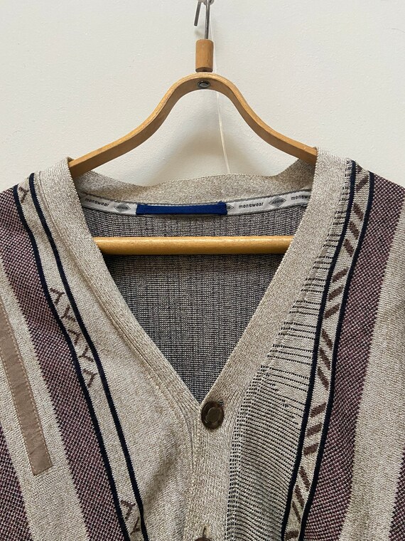 Vintage 90s Mens Cardigan Beige Vertical Striped … - image 3