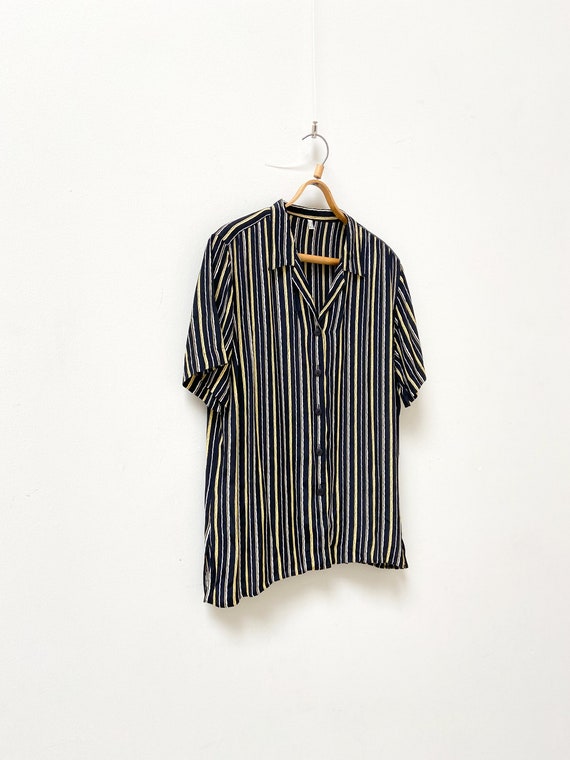 Vintage 90s Striped Blouse Yellow Striped Shirt W… - image 3