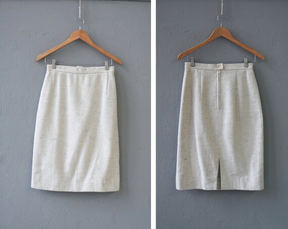 Vintage 90s Wool Skirts Ivory Wool Skirts Beige Pe