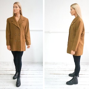 Vintage 90s Brown Blazer Womens M L Checked Blazer Houndstooth Blazer Patterned Blazer Jacket Womens Wool Blazer Houndstooth Jacket M L