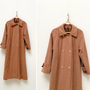 Vintage 90s Beige Wool Coat Mens Maxi Coat M Camel Brown Long Coat Winter Coat Long Wool Coat Maxi Wool Coat Long Coat M Women Beige Coat