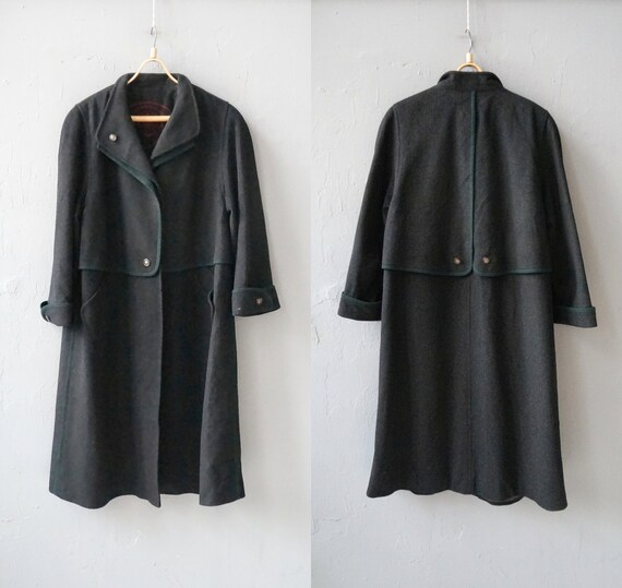 Vintage 90s Oversized Wool Maxi Coat: Dark Gray Loden Trachten