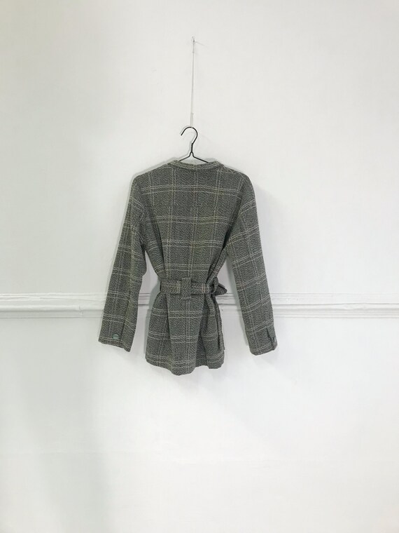Vintage Plaid Coat Checked Jacket Womens M Trench… - image 5