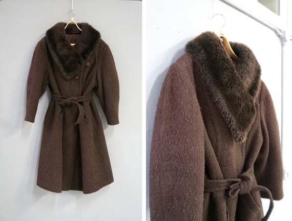 Vintage 80s Wool Coat Womens L XL Wool Brown Coat