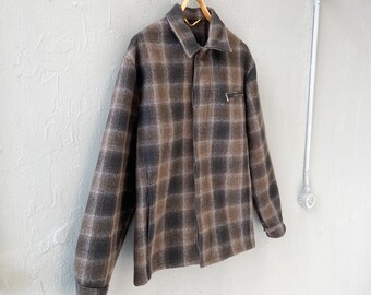 Vintage 90s Plaid Wool Jacket Mens Wool Jacket Wool Brown