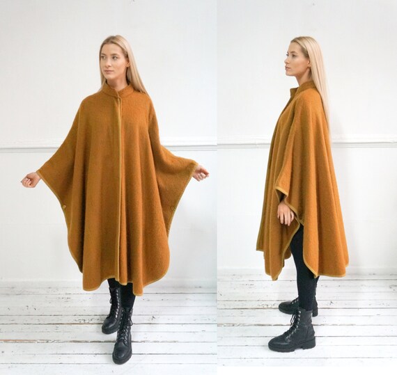 Vintage Cape Coat Women Wool Cape Coat Yellow Cape