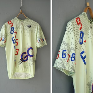 Vintage Cycling Jersey 90s Pastel Cycling Shirt Mens L Bike Riding Top Womens XL Riding Jersey Light Green Blue Bike Riding Shirt L XL
