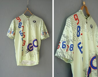 Vintage 90s Cycling Jersey, Pastel Light Green Bike Shirt (L/XL)