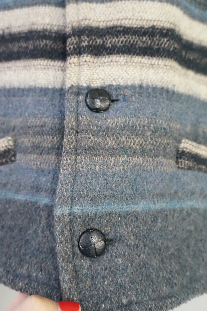 Vintage 90s Wool Vest Striped Wool Waistcoat Sleeveless Wool Jacket Mens Wool Vest Womens Wool Vest Wool Waistcoat Top Blue Gray Vest L XL