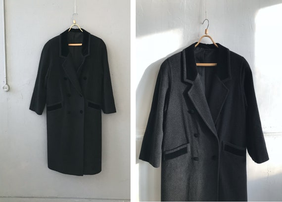 Vintage Oversize Black Coat Womens L Black Maxi Co