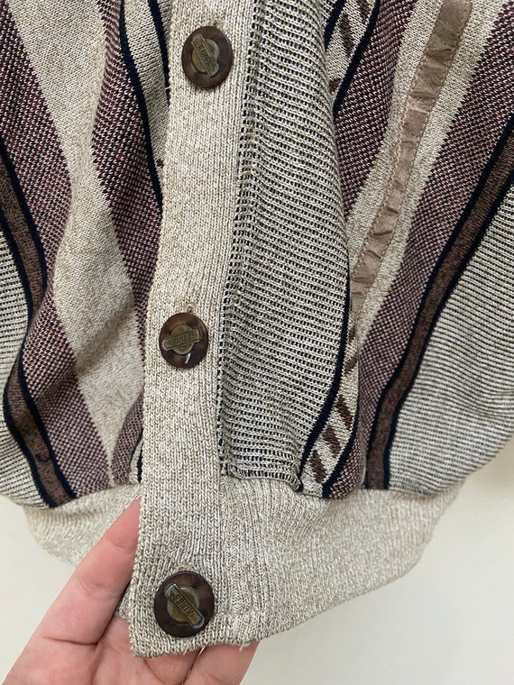 Vintage 90s Mens Cardigan Beige Vertical Striped … - image 8