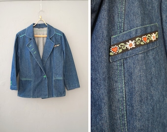 Blazer jeans vintage floral dos anos 90 (M-G)