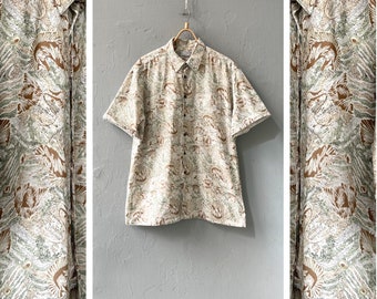 Vintage 90s Abstract Cotton Shirt Mens XL - Patterned Short Sleeve Button Down