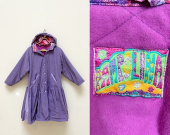 Casaco hippie roxo plissado vintage dos anos 90: Boho Parka (pequeno)