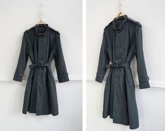 Vintage 80s Gray Green Trench Coat: Oversized Belted Maxi Duster