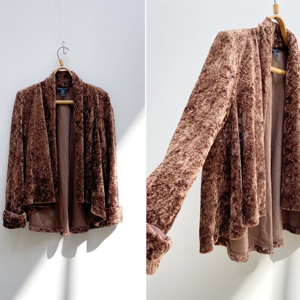 vintage marron fausse fourrure veste marron en peluche veste Womens M marron fourrure veste marron Teddy veste marron Blazer femme marron veste moyen