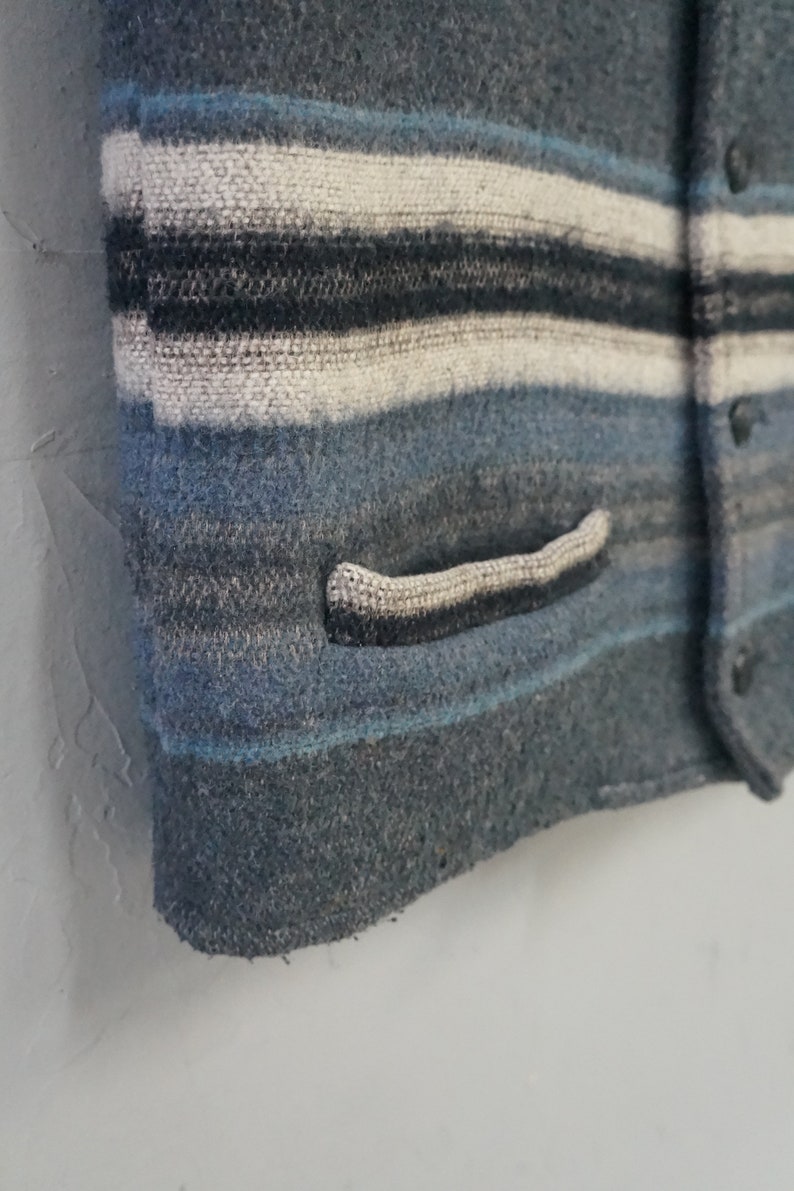 Vintage 90s Wool Vest Striped Wool Waistcoat Sleeveless Wool Jacket Mens Wool Vest Womens Wool Vest Wool Waistcoat Top Blue Gray Vest L XL