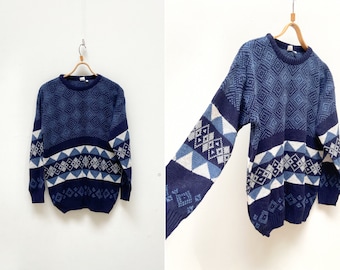 Vintage 90s IL Granchio Cardigan Blue Wool Cardigan L Made