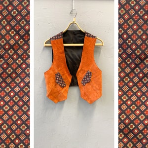 Vintage 90s Suede Vest Orange Leather Waistcoat Men Boho Vest Mens XS S Vest Mens Suede Waistcoat Womens Suede Waistcoat XS S Leather Vest