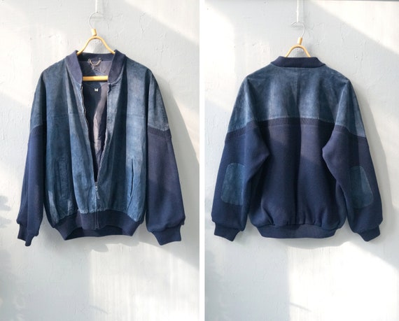 Vintage 90s Navy Blue Bomber Jacket Suede Bomber J