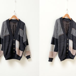 Vintage 90s Geometric Wool Cardigan Alpaca Wool Cardigan XL Gray Wool Cardigan Knitted Men&#39;s Cardigan Men&#39;s Knit Jacket Grandad Jacket XL