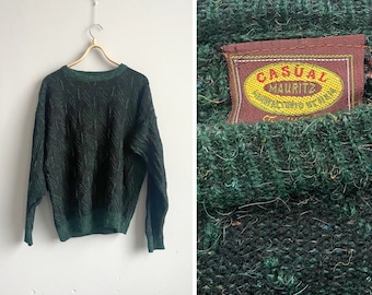 Vintage 90s Wool Sweater Green Wool Sweater L Mens Wool Green Sweater Mens Wool Jumper Green Knitted Sweater Mens Knitted Jumper Large