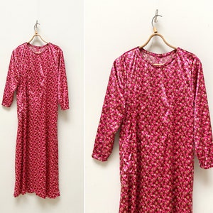 Vintage 90s Pink Floral Dress Floral Maxi Dress Pink Velvet Floral Dress Pink Velvet Dress M Velvet Fuschia Dress Pink Maxi Dress Medium