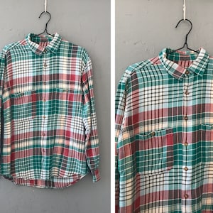 90s Plaid Shirt Mens Medium Tartan Shirt Lumberjack Button Down Shirt Womens XL Checkered Oversize Lumber Shirt Long Sleeve Flannel Shirt M