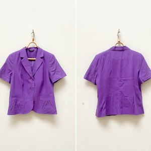 Vintage 90s Purple Linen Blazer Womens Purple Blazer M Purple Linen Jacket Fitted Blazer M Purple Cropped Blazer Violet Linen Jacket Medium