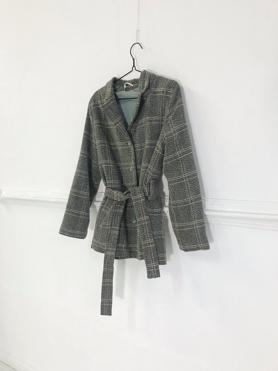 Vintage Plaid Coat Checked Jacket Womens M Trench… - image 3