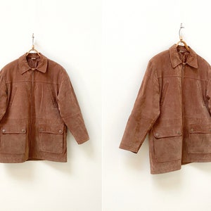 vintage des années 90 veste en daim marron pour homme veste en cuir marron foncé L veste en cuir pour homme en daim survêtement en daim marron veste en cuir véritable grande