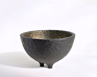 Black and Gold  decorative bowl, Black Wabi sabi, Footed bowl, Modern bowl, Textured Decorative bowl, Bowl for coffee table centerpiece