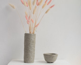 Concrete Vase set with bowl, Wabi Sabi vase, small cement bowl, Vase for Centerpiece, Vase for dried flowers, Vase for decor,