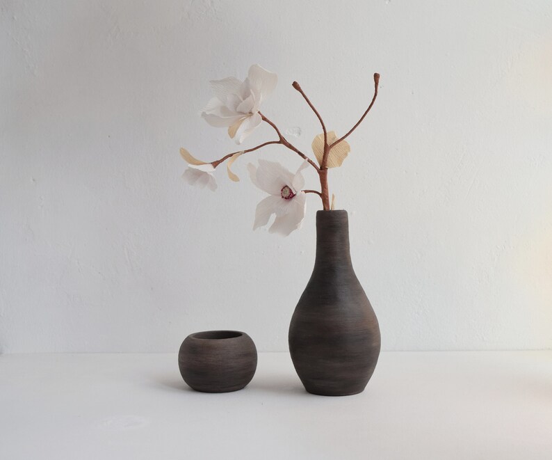 Black brown decorative vase for flowers, Rustic vase, Modern vase, Vase for decor, Flower vase, Vase for artificial flowers, Entryway vase image 7