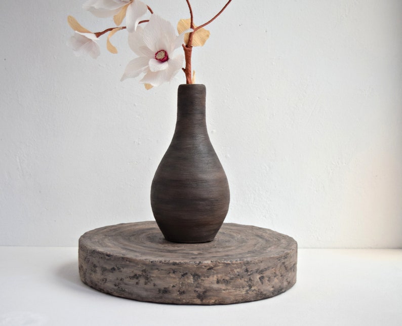Black brown decorative vase for flowers, Rustic vase, Modern vase, Vase for decor, Flower vase, Vase for artificial flowers, Entryway vase image 2